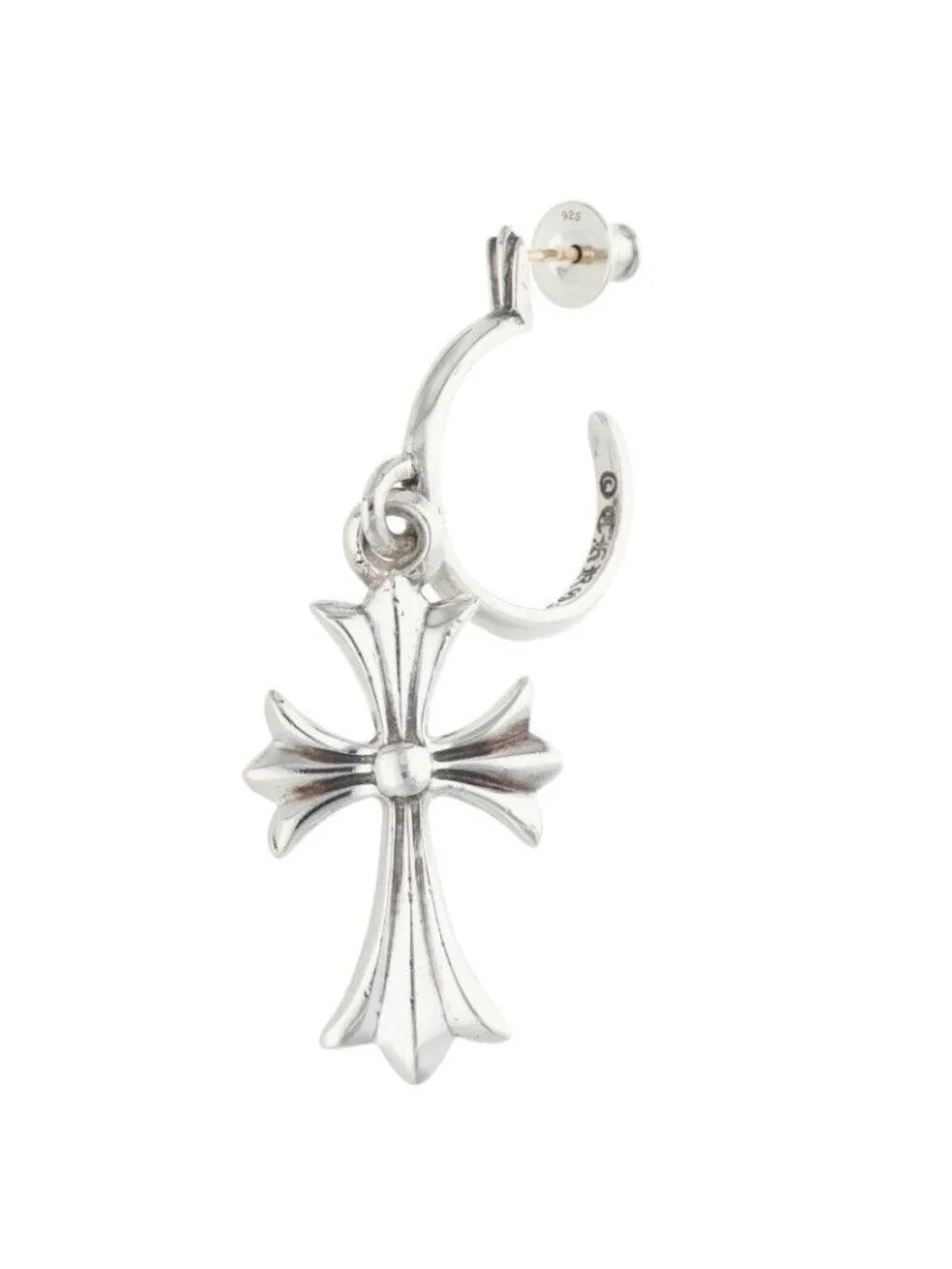 Chrome Hearts Tiny CH Cross Hoop Silver Earrings